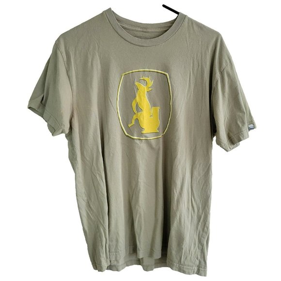 Deer On Toilet Graphic T-Shirt Men's Size L Olive Green SteveOramA - Picture 2 of 9